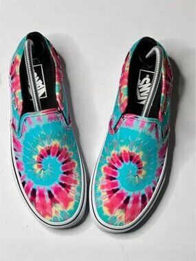 Vans Unisex Slip-On Sneakers Multicolor Rainbow Tie Dye Casual Shoes Siz
